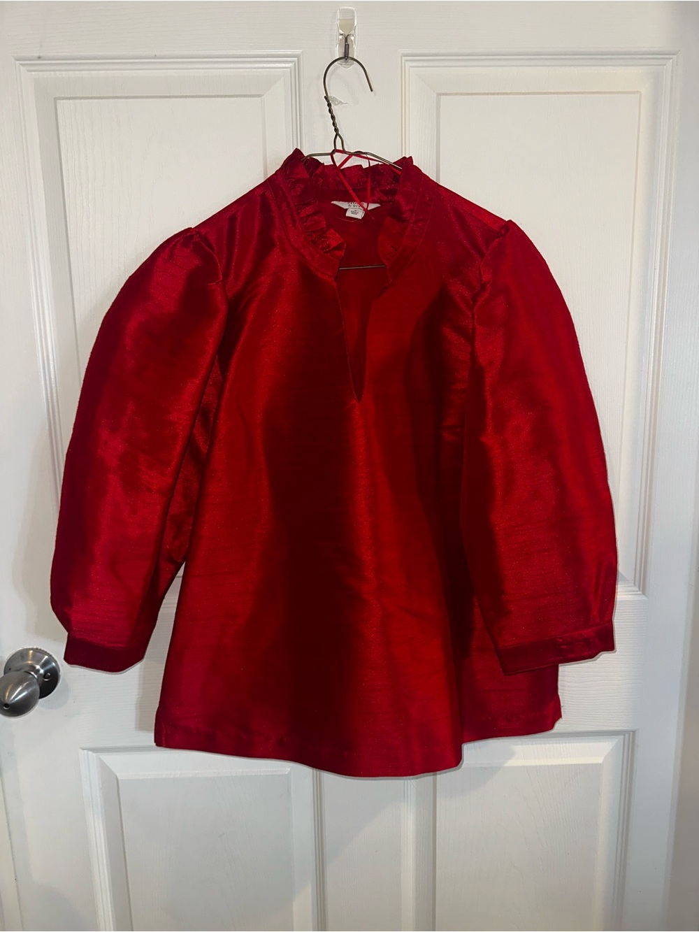Red Satin Long-Sleeve Top